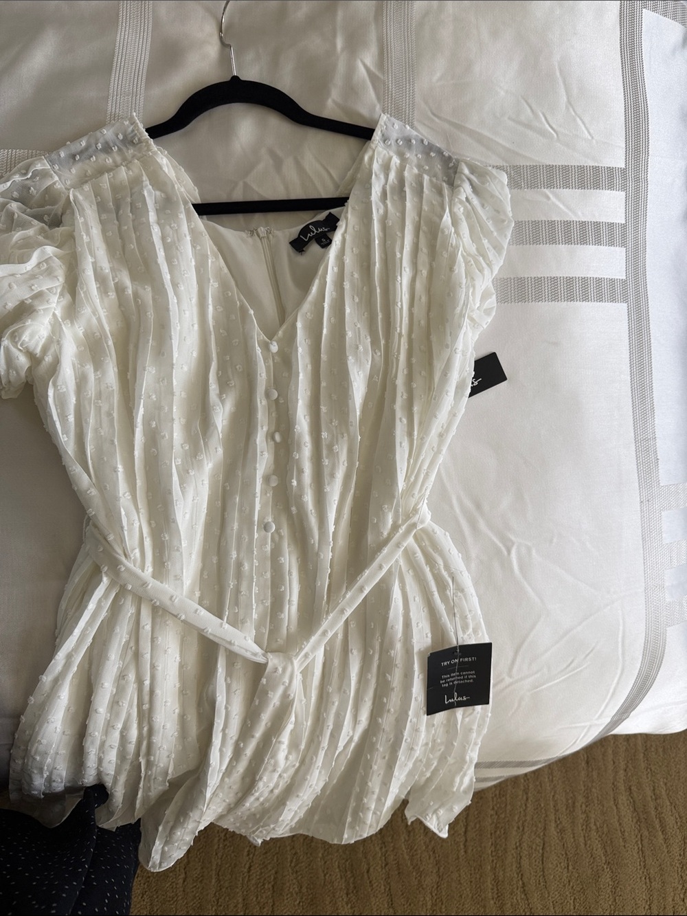Lulu's Ivory Swiss Dot Peplum Tie-Front Blouse